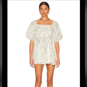 NWT MINKPINK Irvin Blue & Yellow Floral Babydoll Mini Dress